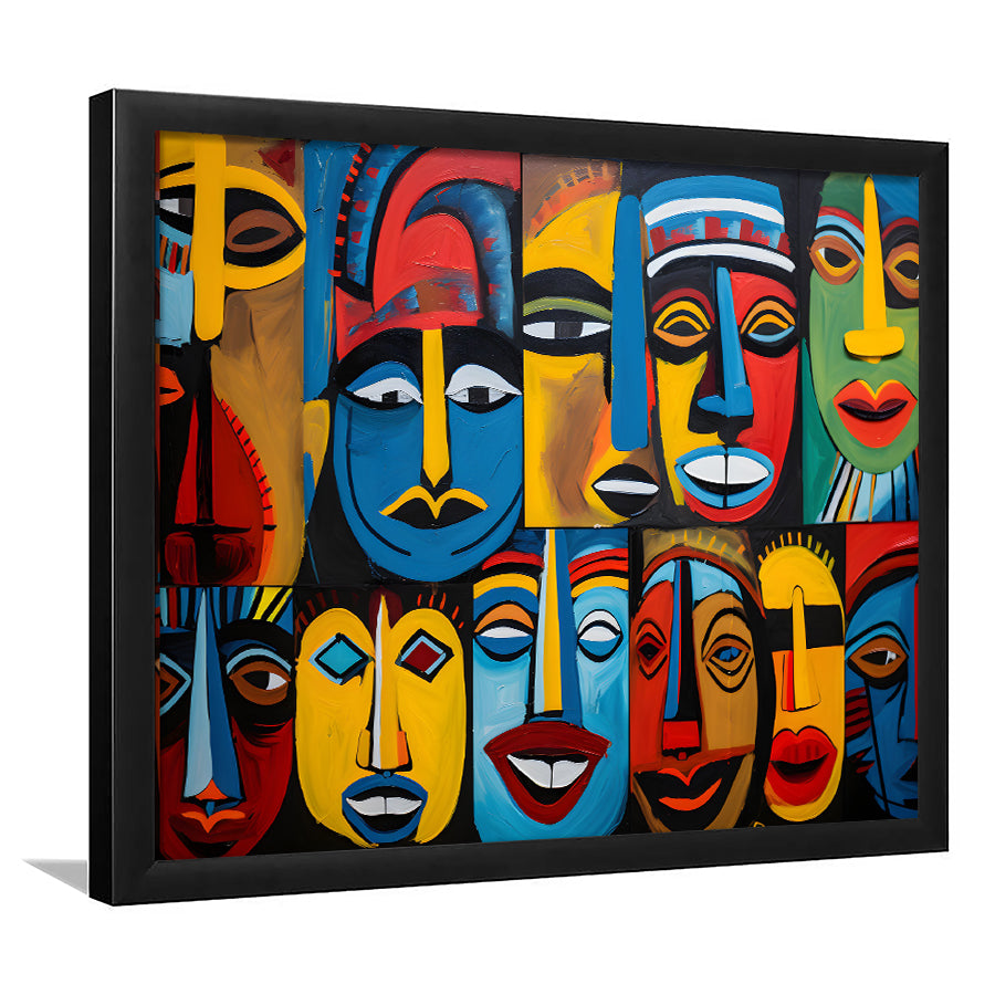 Diffirent Mask Native American Abstract Faces Painting Framed Art Prints Wall Decor, Painting Art, Framed Picture