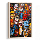 Diffirent Masks Native American Abstract Art Painting Framed Canvas Prints Wall Art Home Decor, Painting Canvas