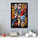 Diffirent Masks Native American Abstract Art Painting Framed Canvas Prints Wall Art Home Decor, Painting Canvas