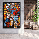 Diffirent Masks Native American Abstract Art Painting Framed Canvas Prints Wall Art Home Decor, Painting Canvas