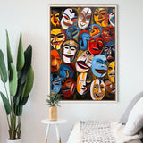 Diffirent Masks Native American Abstract Art Painting Framed Canvas Prints Wall Art Home Decor, Painting Canvas