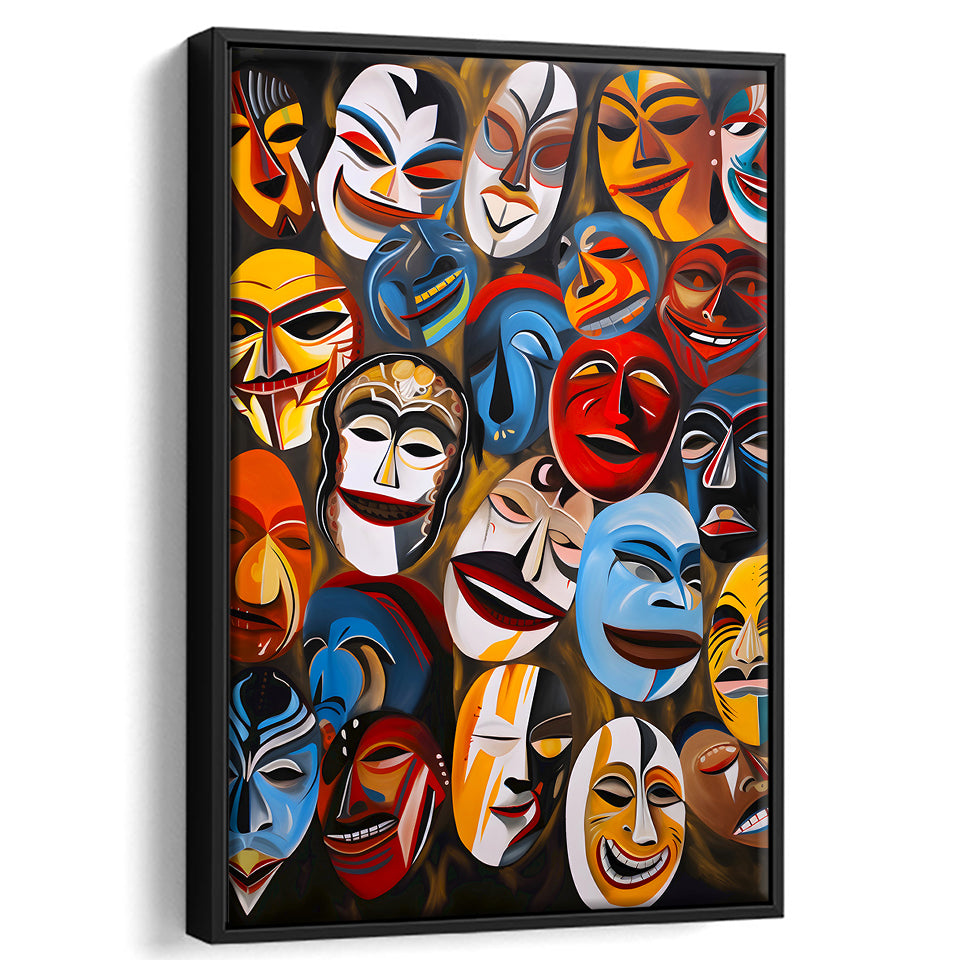 Diffirent Masks Native American Abstract Art Painting Framed Canvas Prints Wall Art Home Decor, Painting Canvas