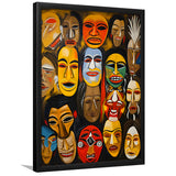 Diffirent Masks Native American Abstract V3 Framed Art Prints Wall Decor, Painting Art, Framed Picture