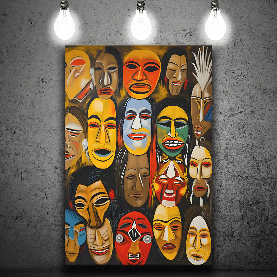 Diffirent Masks Native American Abstract V3 Canvas Prints Wall Art Home Decor, Painting Canvas, Living Room Wall Decor