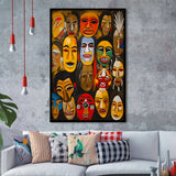 Diffirent Masks Native American Abstract V3 Framed Art Prints Wall Decor, Painting Art, Framed Picture