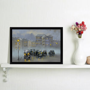 Landscape Cars Old City At Night Canvas Wall Art - Canvas Print, Framed Canvas, Painting Canvas