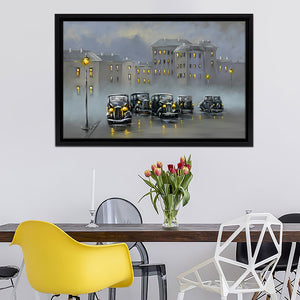 Landscape Cars Old City At Night Canvas Wall Art - Canvas Print, Framed Canvas, Painting Canvas