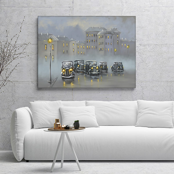 Landscape Cars Old City At Night Canvas Wall Art - Canvas Prints, Prints For Sale, Painting Canvas,Canvas On Sale