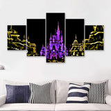 Disney Castle At Night 5 Pieces Canvas Prints Wall Art - Painting Canvas,Wall Decor, Multi Panel,5 Panels