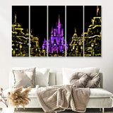 Disney Castle At Night 5 Pieces B Canvas Prints Wall Art - Painting Canvas,Wall Decor, Multi Panel,5 Panels