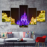 Disney World Cinderella Castle V2 5 Pieces Canvas Prints Wall Art - Painting Canvas,Wall Decor, Multi Panel,5 Panels