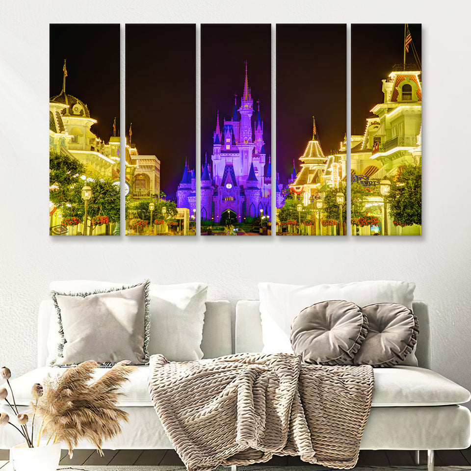 Disney World Cinderella Castle V2 5 Pieces B Canvas Prints Wall Art - Painting Canvas,Wall Decor, Multi Panel,5 Panels