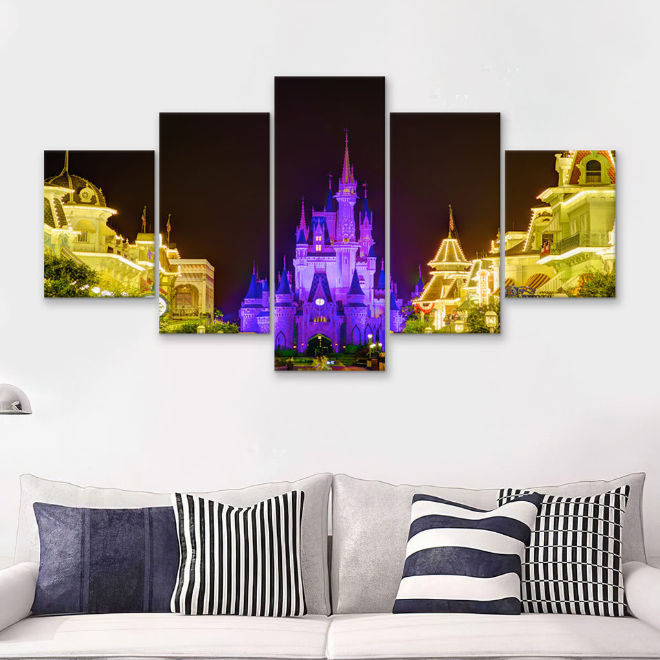 Disney World Cinderella Castle V2 5 Pieces Canvas Prints Wall Art - Painting Canvas,Wall Decor, Multi Panel,5 Panels
