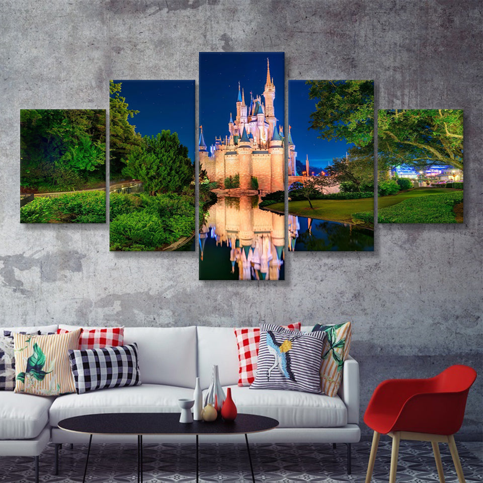Disney World Cinderella Castle V3 5 Pieces Canvas Prints Wall Art - Painting Canvas,Wall Decor, Multi Panel,5 Panels