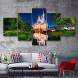 Disney World Cinderella Castle V3 5 Pieces Canvas Prints Wall Art - Painting Canvas,Wall Decor, Multi Panel,5 Panels