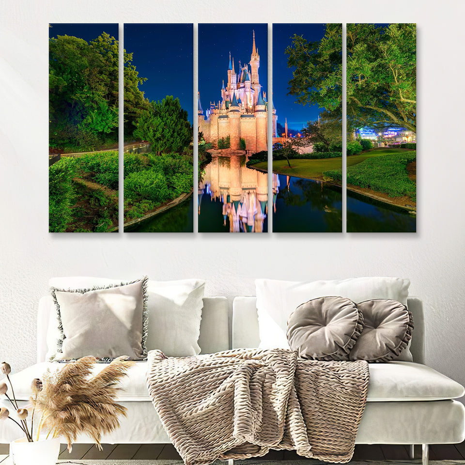 Disney World Cinderella Castle V3 5 Pieces B Canvas Prints Wall Art - Painting Canvas,Wall Decor, Multi Panel,5 Panels