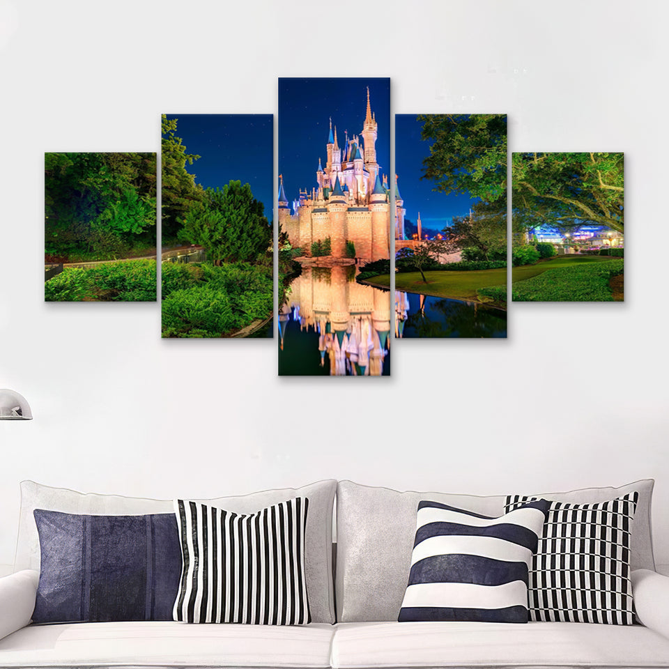 Disney World Cinderella Castle V3 5 Pieces Canvas Prints Wall Art - Painting Canvas,Wall Decor, Multi Panel,5 Panels