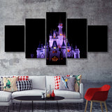 Disney World Cinderella Castle At Night 5 Pieces Canvas Prints Wall Art - Painting Canvas,Wall Decor, Multi Panel,5 Panels