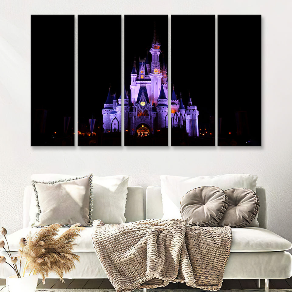 Disney World Cinderella Castle At Night 5 Pieces B Canvas Prints Wall Art - Painting Canvas,Wall Decor, Multi Panel,5 Panels