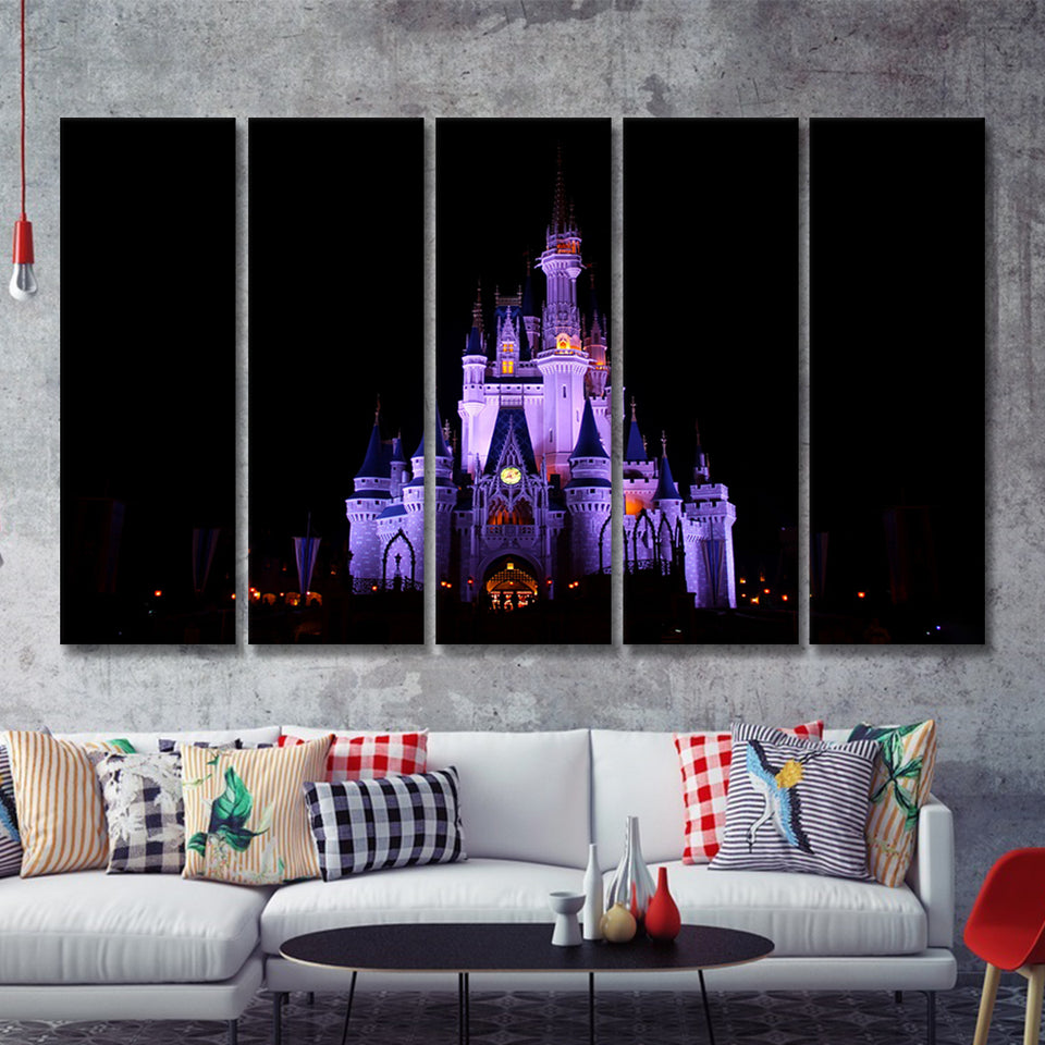 Disney World Cinderella Castle At Night 5 Pieces B Canvas Prints Wall Art - Painting Canvas,Wall Decor, Multi Panel,5 Panels
