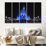 Disney World Cinderella Castle Blue At Night 5 Pieces B Canvas Prints Wall Art - Painting Canvas,Wall Decor, Multi Panel,5 Panels