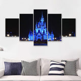 Disney World Cinderella Castle Blue At Night 5 Pieces Canvas Prints Wall Art - Painting Canvas,Wall Decor, Multi Panel,5 Panels