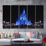 Disney World Cinderella Castle Blue At Night 5 Pieces B Canvas Prints Wall Art - Painting Canvas,Wall Decor, Multi Panel,5 Panels