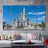 Disney World Cinderella Castle With Blue Sky 5 Pieces B Canvas Prints Wall Art - Painting Canvas,Wall Decor, Multi Panel,5 Panels