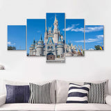 Disney World Cinderella Castle With Blue Sky 5 Pieces Canvas Prints Wall Art - Painting Canvas,Wall Decor, Multi Panel,5 Panels