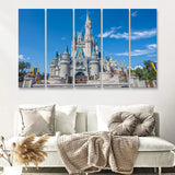 Disney World Cinderella Castle With Blue Sky 5 Pieces B Canvas Prints Wall Art - Painting Canvas,Wall Decor, Multi Panel,5 Panels