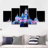 Disney World Cinderella Castle With Leds 5 Pieces Canvas Prints Wall Art - Painting Canvas,Wall Decor, Multi Panel,5 Panels