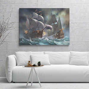 Drawing Pirate Ship Battle Canvas Wall Art - Canvas Prints, Prints For Sale, Painting Canvas,Canvas On Sale