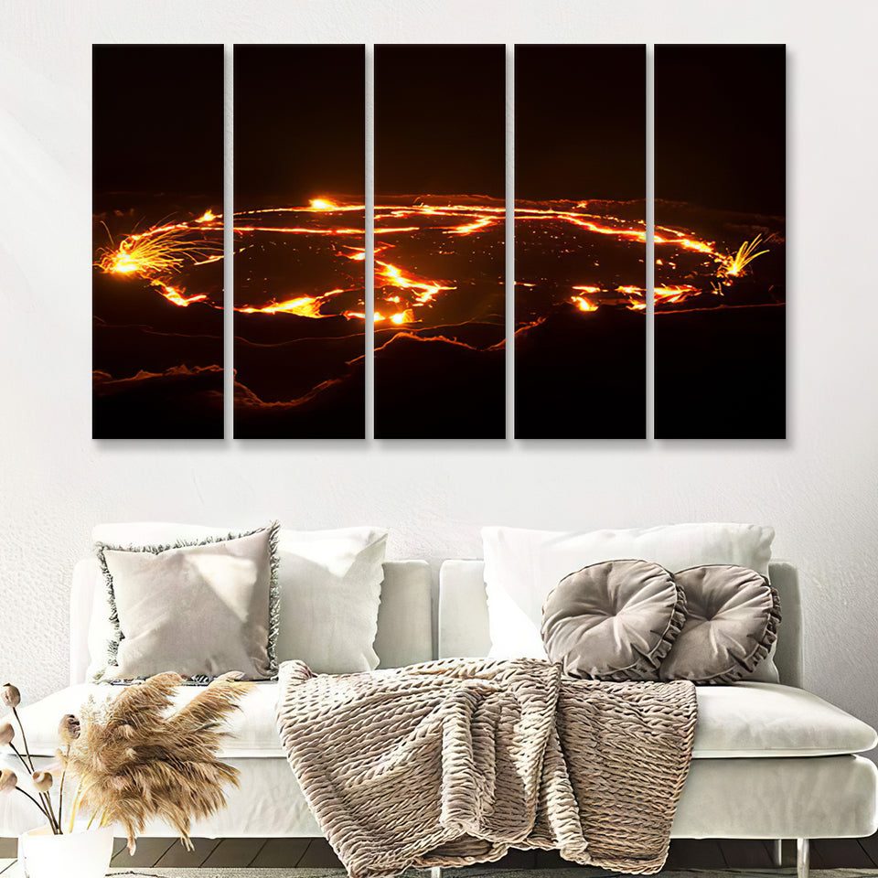 eruption of volcano Erta Ale Ethiopia 5 Pieces Canvas Prints Wall Art - Painting Canvas, Multi Panels, Wall Decor
