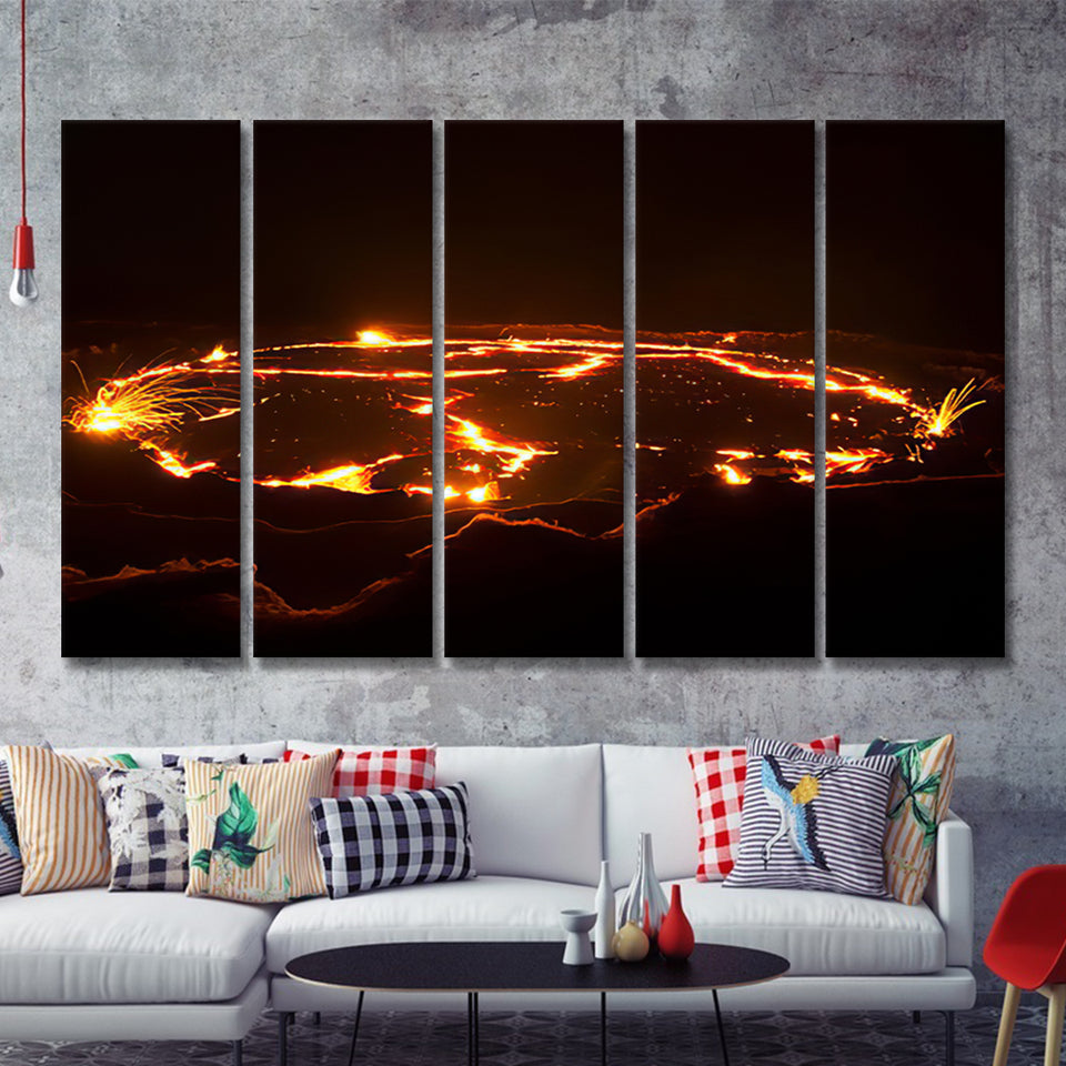 eruption of volcano Erta Ale Ethiopia 5 Pieces Canvas Prints Wall Art - Painting Canvas, Multi Panels, Wall Decor