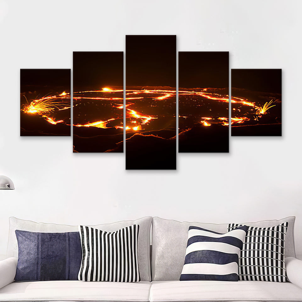 eruption of volcano Erta Ale Ethiopia 5 Pieces Canvas Prints Wall Art - Painting Canvas, Multi Panels, Wall Decor