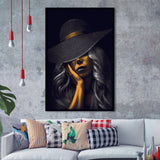 Fantastic Woman Golden Skin In Black Hat Framed Art Print Wall Art Decor,Framed Picture