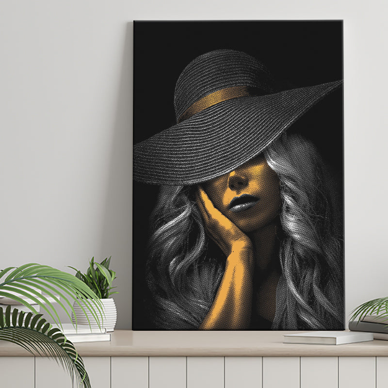 Fantastic Woman Golden Skin In Black Hat Canvas Prints Wall Art Home Decor