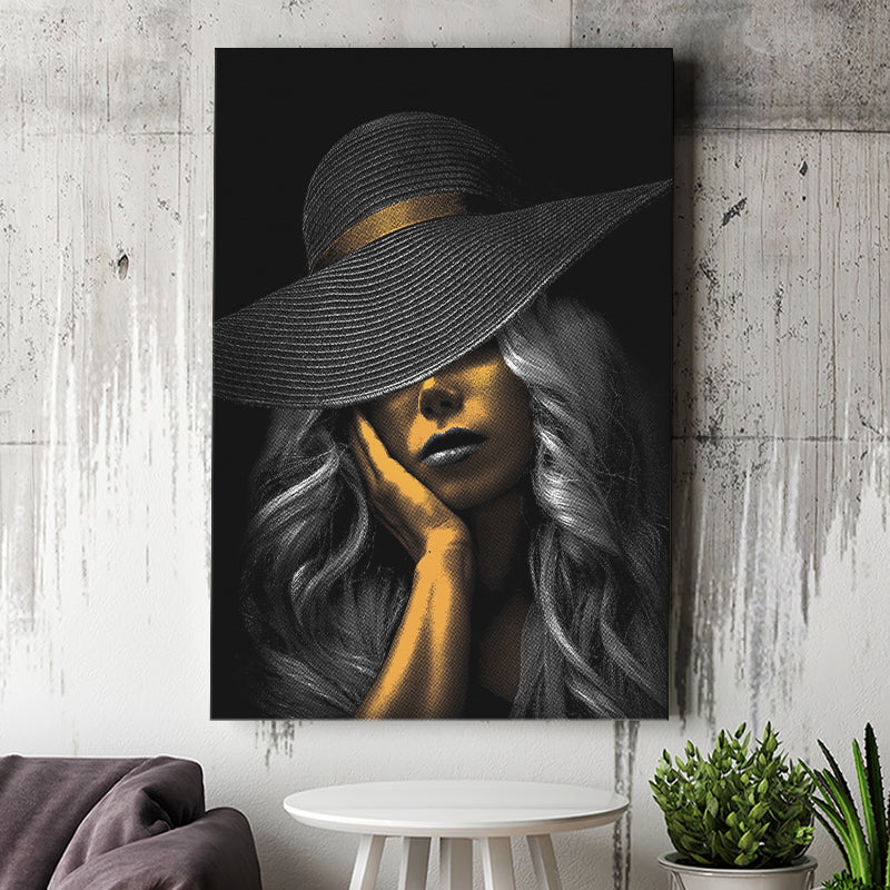 Fantastic Woman Golden Skin In Black Hat Canvas Prints Wall Art Home Decor