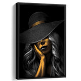 Fantastic Woman Golden Skin In Black Hat Framed Canvas Prints Wall Art Home Decor, Floating Frame