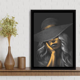 Fantastic Woman Golden Skin In Black Hat Framed Canvas Prints Wall Art Home Decor, Floating Frame