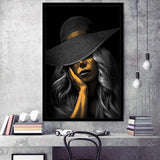Fantastic Woman Golden Skin In Black Hat Framed Art Print Wall Art Decor,Framed Picture