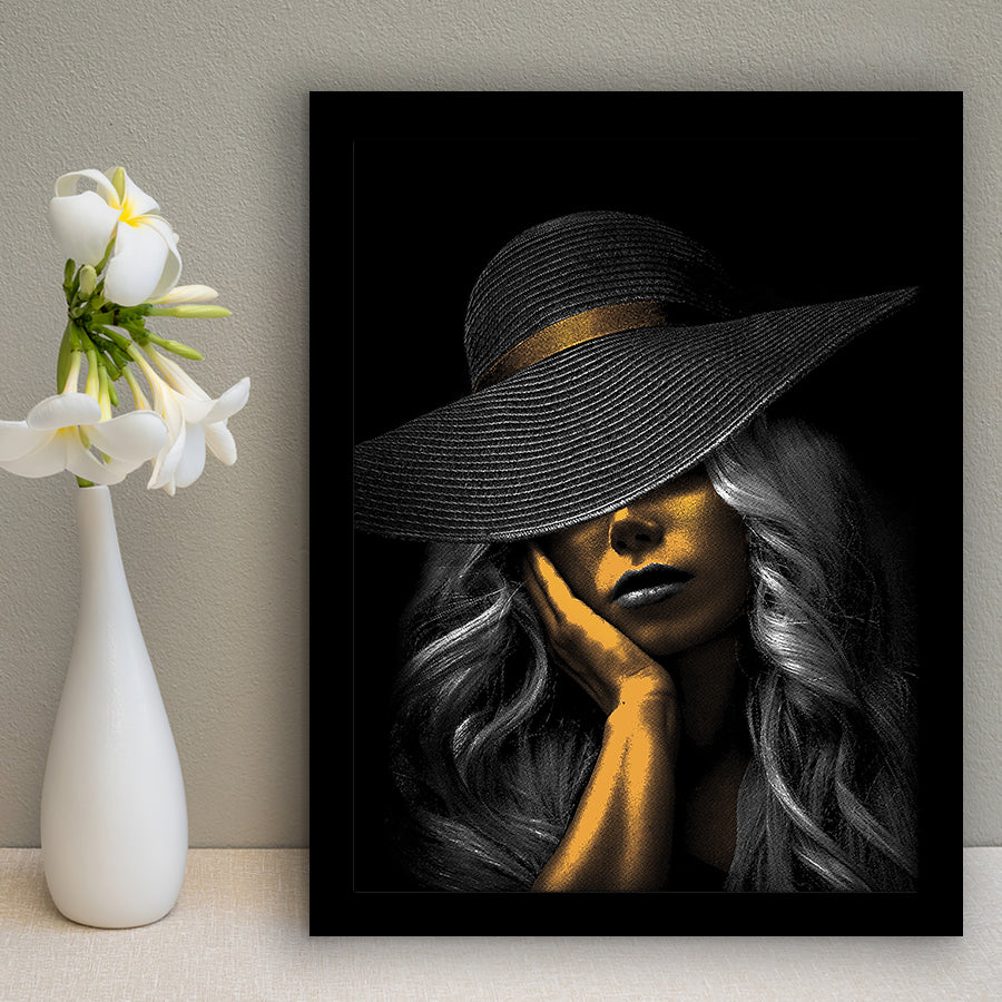 Fantastic Woman Golden Skin In Black Hat Framed Art Print Wall Art Decor,Framed Picture