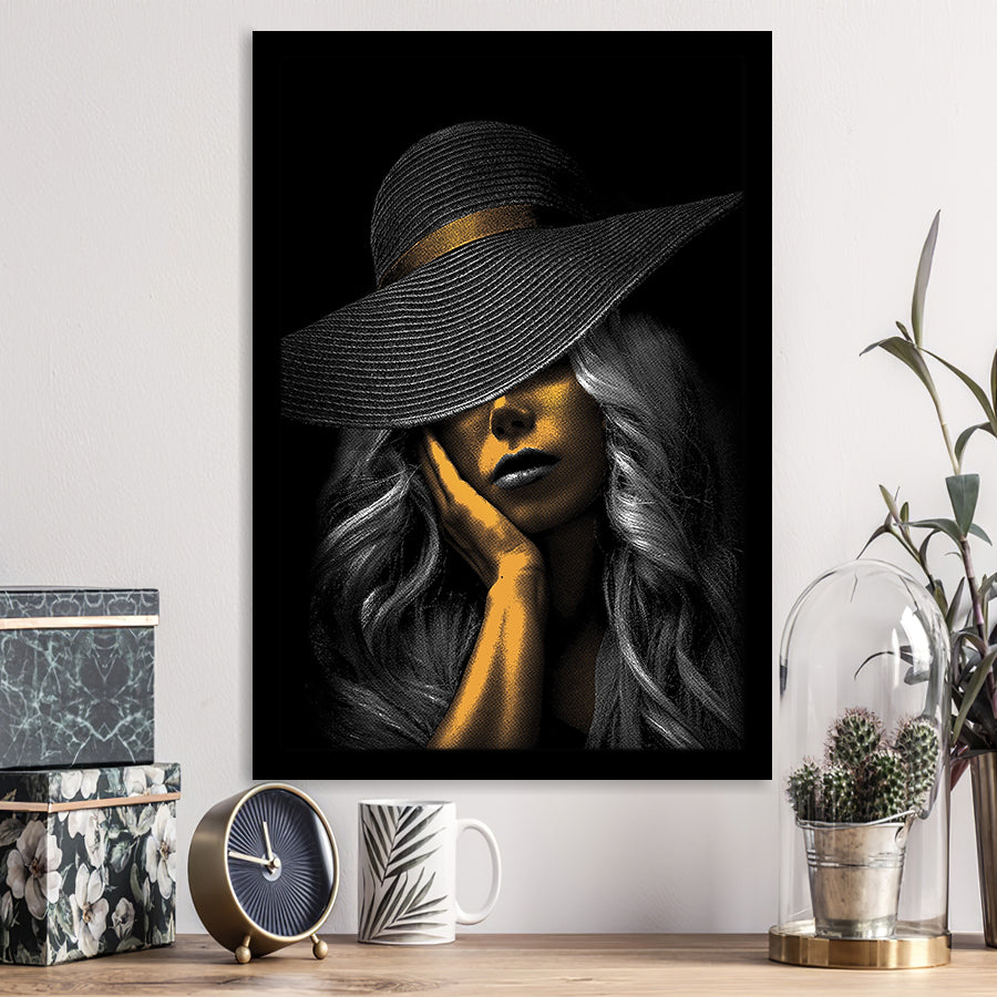 Fantastic Woman Golden Skin In Black Hat Framed Art Print Wall Art Decor,Framed Picture