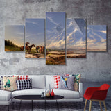 Fantasy Art Native Americans Science Fiction Spaceship 5 Pieces Canvas Prints Wall Art - Painting Canvas, Multi Panels, Wall Decor