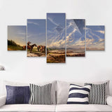Fantasy Art Native Americans Science Fiction Spaceship 5 Pieces Canvas Prints Wall Art - Painting Canvas, Multi Panels, Wall Decor