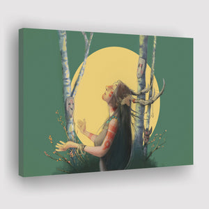Fantasy Girl Nature Mask Trees Native Americans Antlers Canvas Prints Wall Art - Painting Canvas, Painting Prints, Home Wall Decor, For Sale