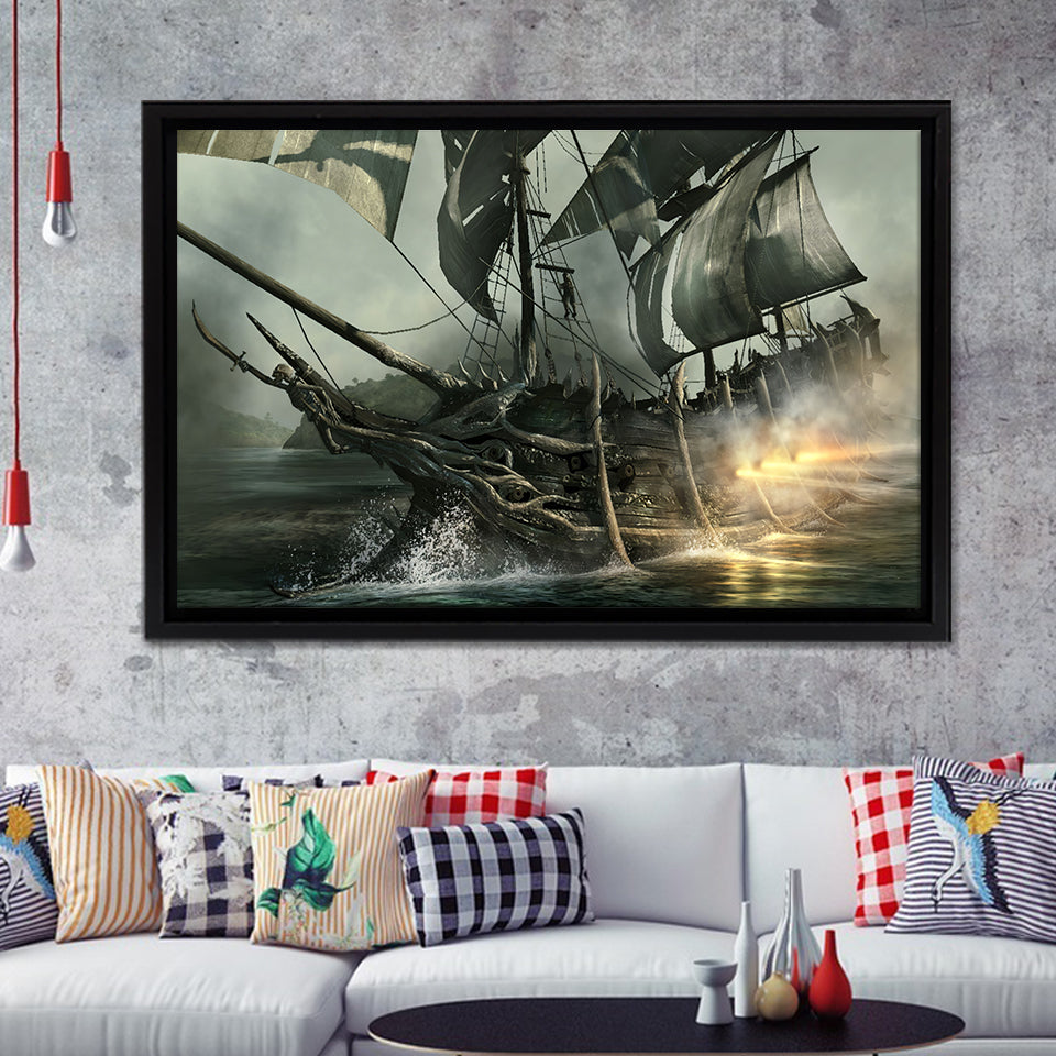 Fantasy Pirate Ship Art 11 Framed Canvas Prints Wall Art - Painting Canvas, Home Wall Decor, Prints for Sale,Black Frame