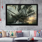 Fantasy Pirate Ship Art 11 Framed Canvas Prints Wall Art - Painting Canvas, Home Wall Decor, Prints for Sale,Black Frame