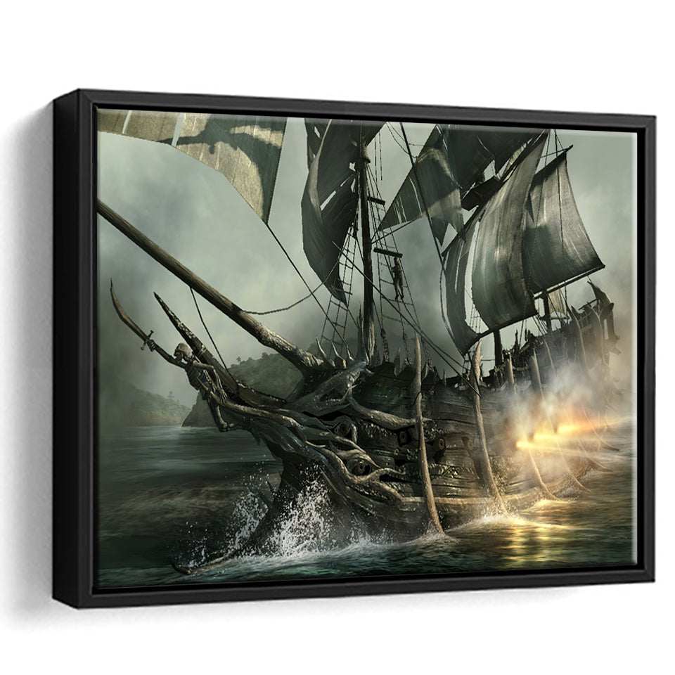 Fantasy Pirate Ship Art 11 Framed Canvas Prints Wall Art - Painting Canvas, Home Wall Decor, Prints for Sale,Black Frame