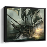 Fantasy Pirate Ship Art 11 Framed Canvas Prints Wall Art - Painting Canvas, Home Wall Decor, Prints for Sale,Black Frame